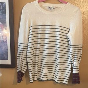 White + Warren Cream and Black Striped Sweater